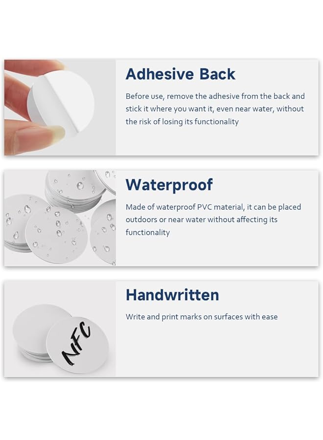 إيروريكس 20 قطعة من علامات NFC Ntag215 قابلة لإعادة الكتابة وشريحة NFC فارغة وعملات NFC مستديرة مقاس 25 مم وملصقات NFC بيضاء وبطاقات NFC متوافقة مع Tagmo لـ Amiibo وجميع الهواتف والأجهزة التي تدعم NFC - Image 2