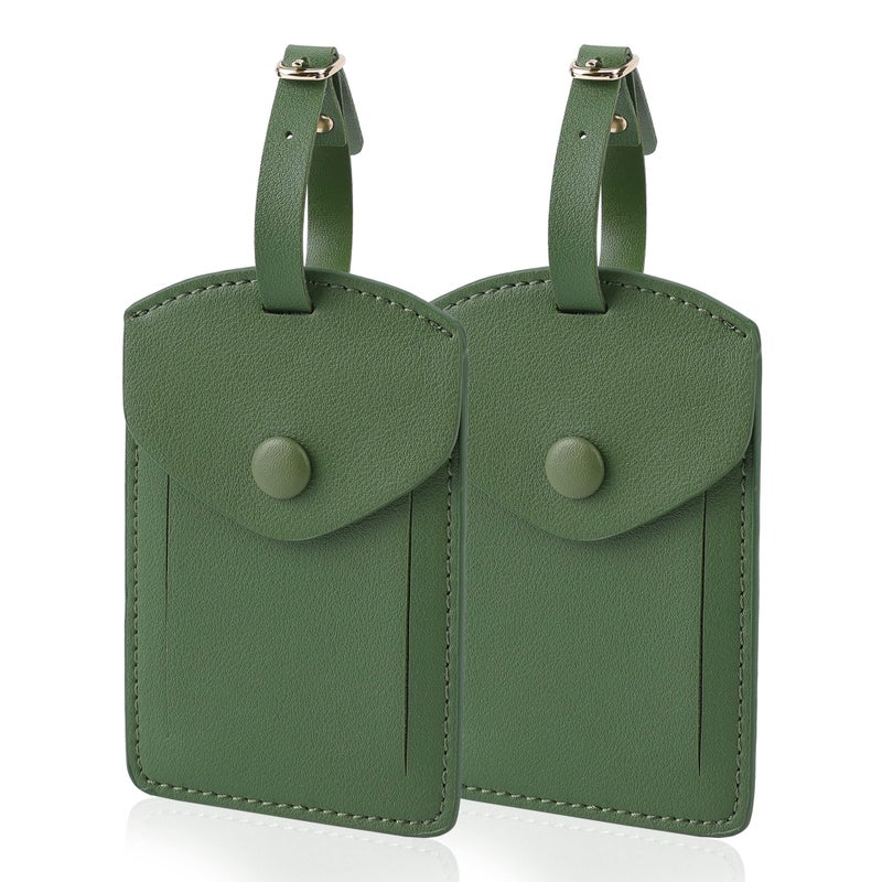 VANTOO Kevancho Leather Luggage Tags for Men Women, Suitcase Labels Baggage Bag Tag ID Tags with Full Back Privacy Cover for Cruise Ships, Travel Accessories Tags Set of 2 PCS (Green) - Image 1