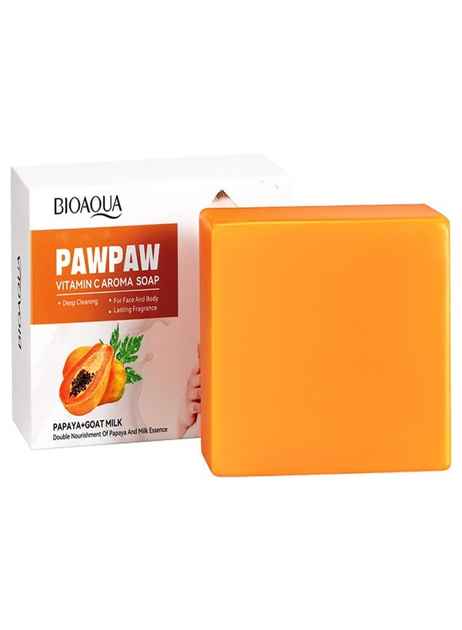 BIOAQUA PAWPAW Vitamin C Papaya Goat Milk Aroma Soap Face Body Deep Cleaning Control Oil Nourish Skin 100g / 3.5oz - Image 1