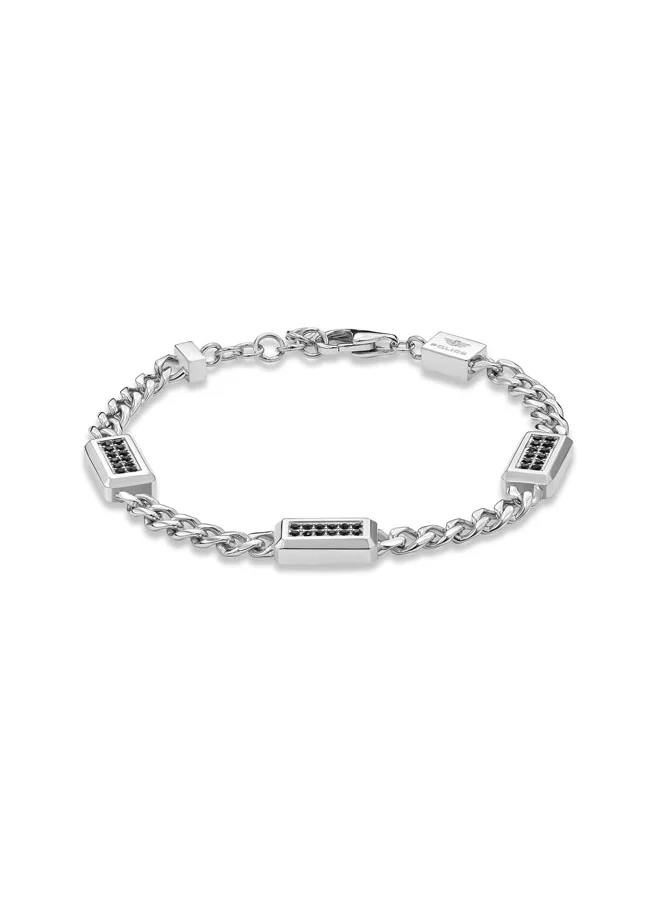 POLICE Jet Bracelet Link Design with Black Crystal Motifs for a Bold Rock and Roll Look