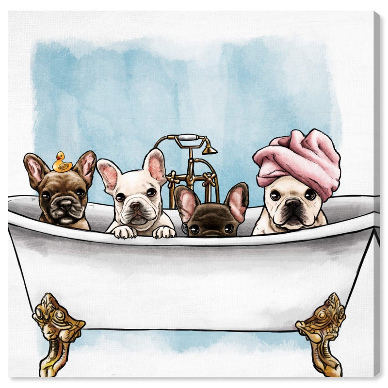 The Oliver Gal Artist Co. Oliver Gal Frenchies In The Tub The Dogs and Puppies Wall Art Decor Collection Contemporary Premium Canvas Art Print