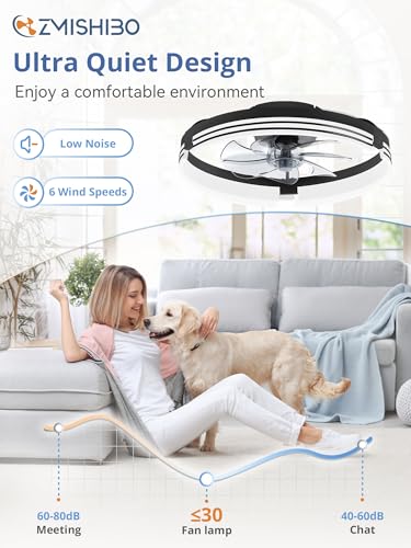 ZMISHIBO Low Profile Ceiling Fans with Lights and Remote, 20 Inch Flush Mount Ceiling Fan with Light, 3000K-6000K Dimmable Fandelier LED Fan Light, 6 Wind Speeds Black Ceiling Fans for Bedroom - Image 4