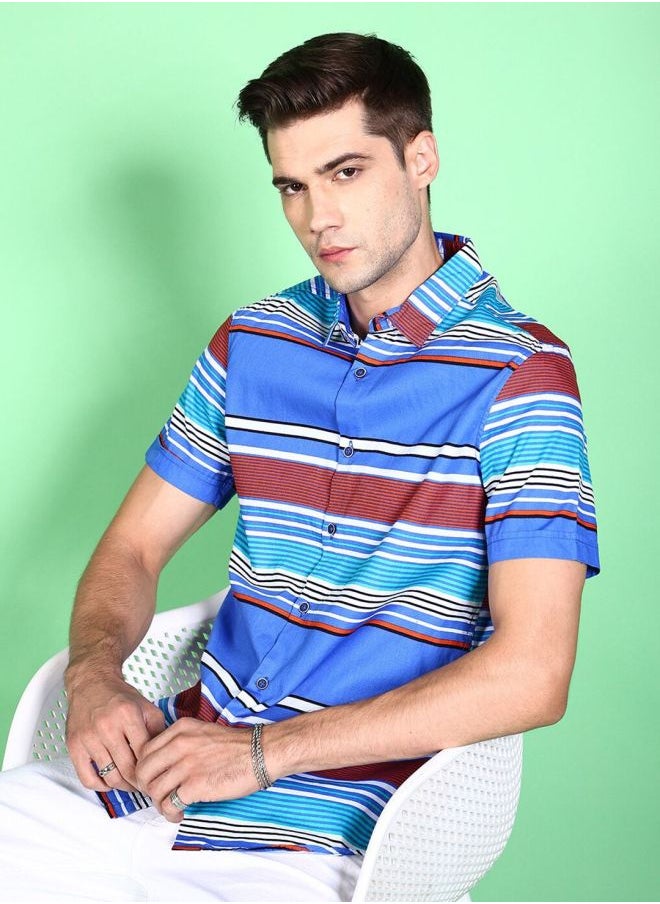 The Indian Garage Co - Men Slim Fit Striped Full Sleeves Cutaway Collar Casual Shirt - Image 1