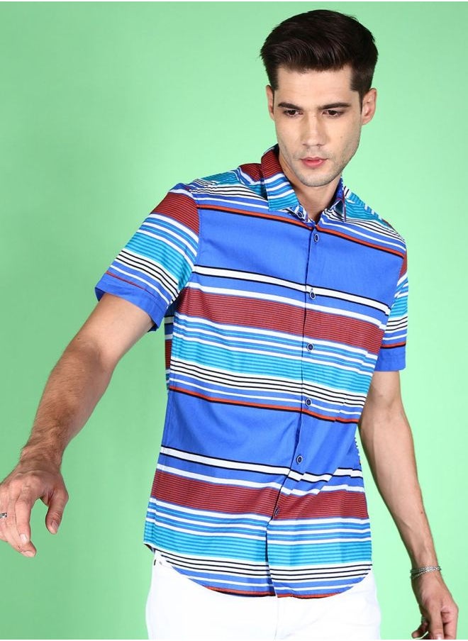 The Indian Garage Co - Men Slim Fit Striped Full Sleeves Cutaway Collar Casual Shirt - Image 1