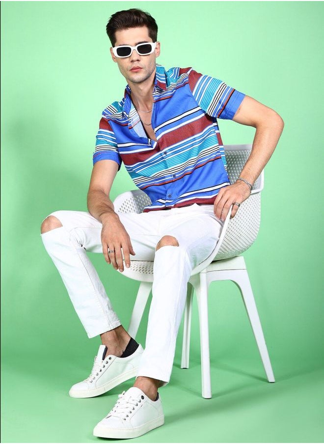 The Indian Garage Co - Men Slim Fit Striped Full Sleeves Cutaway Collar Casual Shirt - Image 1