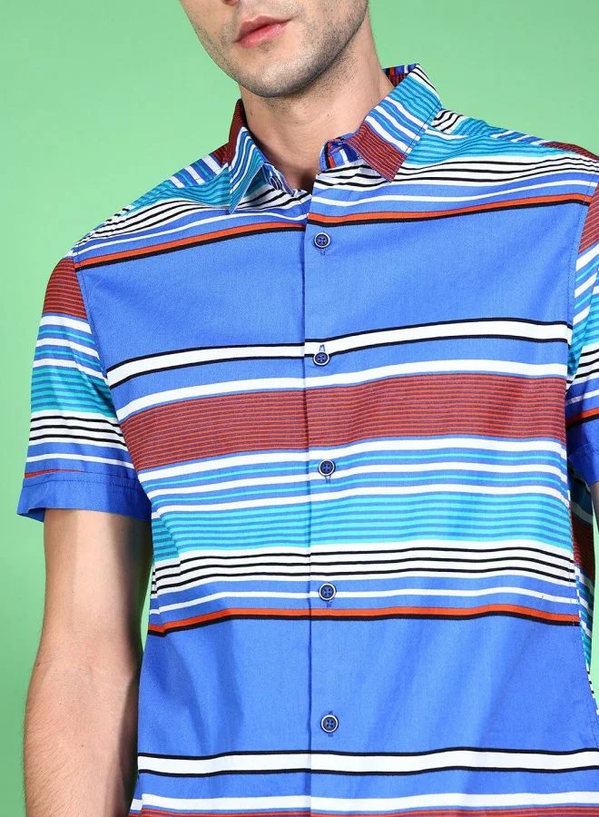 The Indian Garage Co Men Slim Fit Striped Full Sleeves Cutaway Collar Casual Shirt