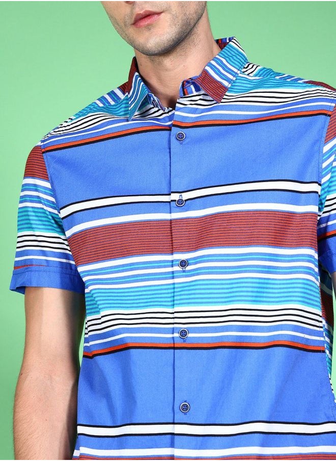 The Indian Garage Co - Men Slim Fit Striped Full Sleeves Cutaway Collar Casual Shirt - Image 1
