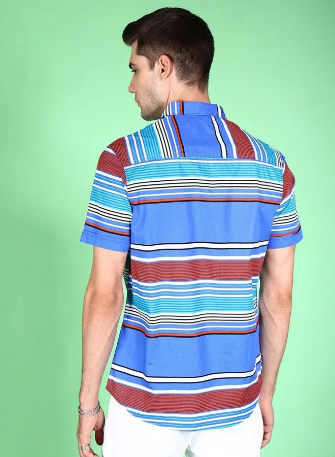 The Indian Garage Co Men Slim Fit Striped Full Sleeves Cutaway Collar Casual Shirt