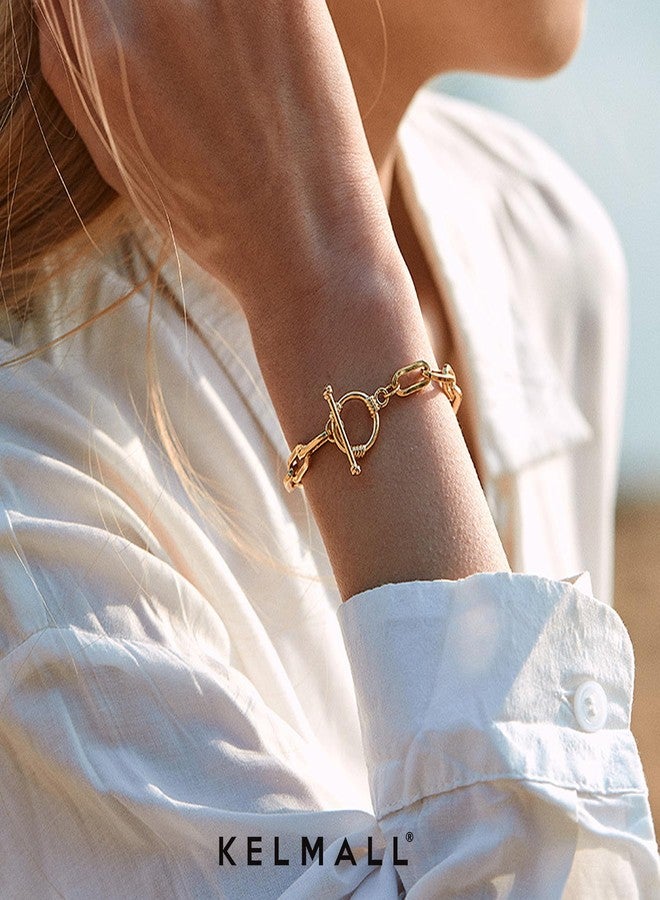 KELMALL 14K Gold Plated Chain Link Bracelet for Women - Elegant Paperclip Chain with Toggle Clasp - 6.69 Inch - Image 2