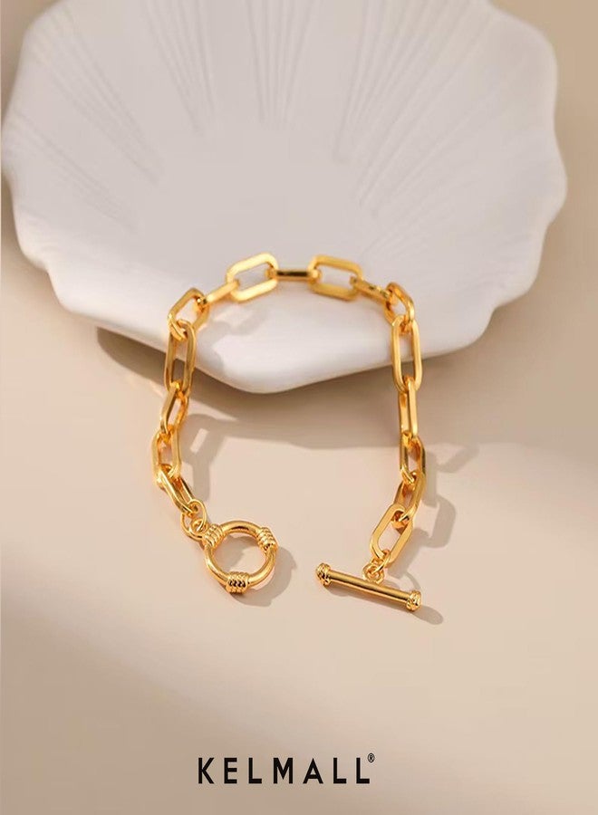 KELMALL 14K Gold Plated Chain Link Bracelet for Women - Elegant Paperclip Chain with Toggle Clasp - 6.69 Inch - Image 5