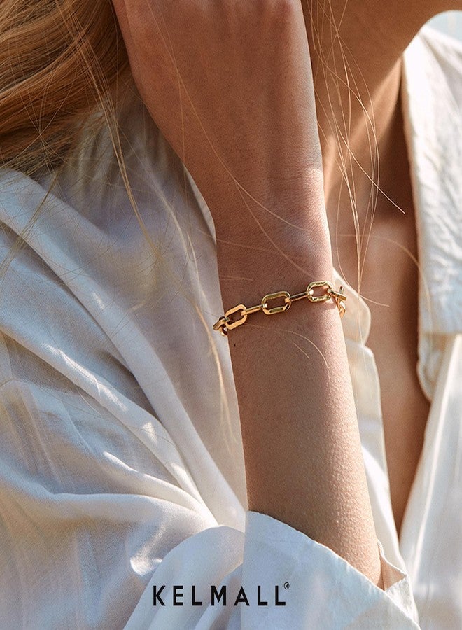 KELMALL 14K Gold Plated Chain Link Bracelet for Women - Elegant Paperclip Chain with Toggle Clasp - 6.69 Inch - Image 3