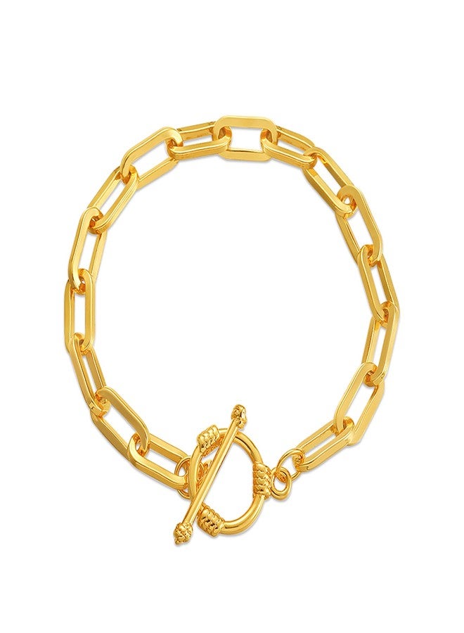 KELMALL 14K Gold Plated Chain Link Bracelet for Women - Elegant Paperclip Chain with Toggle Clasp - 6.69 Inch - Image 1