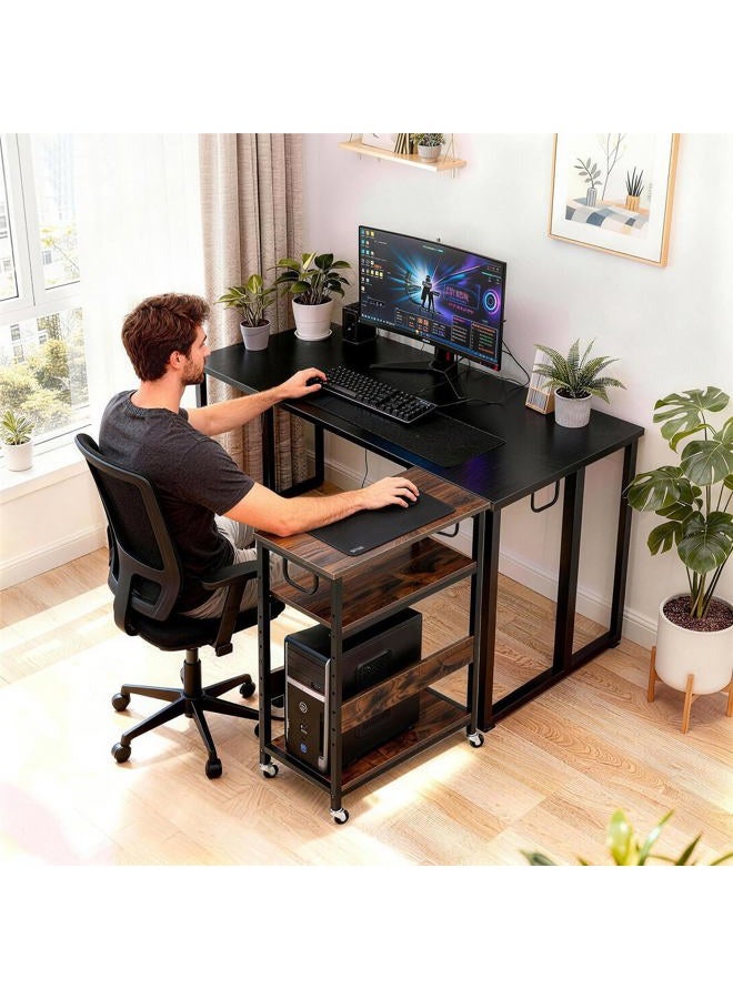 TooCust 3 Tier Rolling Carts with Wheels, Adjustable PC Stand Computer Tower Stand with Shelf, Movable PC Stand for Under Desk, Computer Tower Floor Stand, End Table for Room Office Kitchen (Rustic Brown) - Image 2