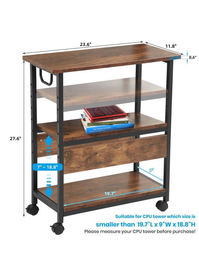 TooCust 3 Tier Rolling Carts with Wheels, Adjustable PC Stand Computer Tower Stand with Shelf, Movable PC Stand for Under Desk, Computer Tower Floor Stand, End Table for Room Office Kitchen (Rustic Brown) - Image 3