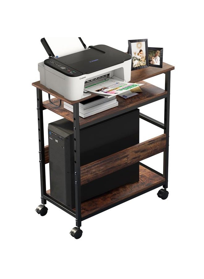 TooCust 3 Tier Rolling Carts with Wheels, Adjustable PC Stand Computer Tower Stand with Shelf, Movable PC Stand for Under Desk, Computer Tower Floor Stand, End Table for Room Office Kitchen (Rustic Brown) - Image 1