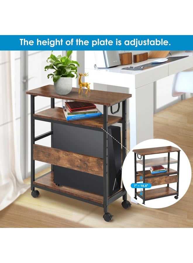 TooCust 3 Tier Rolling Carts with Wheels, Adjustable PC Stand Computer Tower Stand with Shelf, Movable PC Stand for Under Desk, Computer Tower Floor Stand, End Table for Room Office Kitchen (Rustic Brown) - Image 4