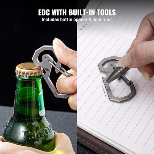 TACRAY Compact Carabiner Keychain Clip, Titanium EDC key holder, Anti-Lost Keychain Hook, Multi-tool Bottle Opener Keychain, Quick Released Backpack Clasp - Image 3