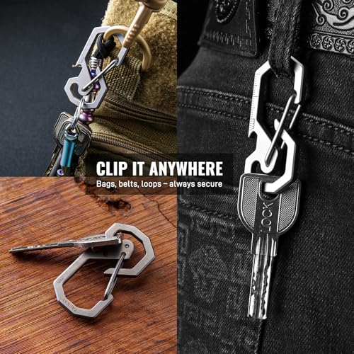 TACRAY Compact Carabiner Keychain Clip, Titanium EDC key holder, Anti-Lost Keychain Hook, Multi-tool Bottle Opener Keychain, Quick Released Backpack Clasp - Image 4