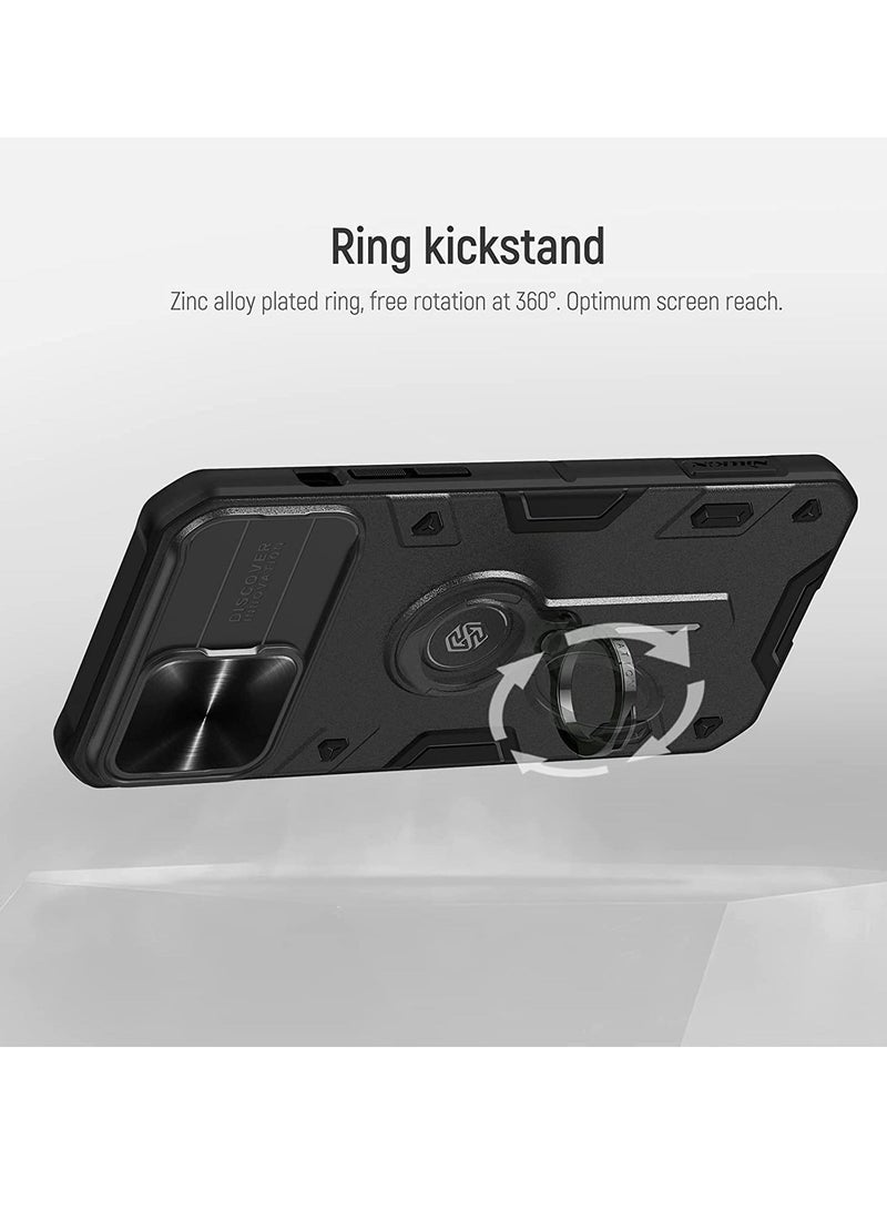 MUNTAQI حافظة نيلكين لجهاز آيفون 13 برو ماكس، حافظة كام شيلد أرمور مع غطاء كاميرا منزلق وحامل حلقة، حافظة هاتف صلبة بمستوى عسكري لجهاز آيفون 13 برو ماكس 6.7 بوصة (لجهاز آيفون 13 برو ماكس، أسود) - Image 4