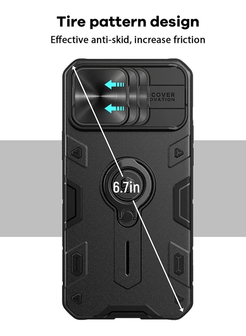 MUNTAQI حافظة نيلكين لجهاز آيفون 13 برو ماكس، حافظة كام شيلد أرمور مع غطاء كاميرا منزلق وحامل حلقة، حافظة هاتف صلبة بمستوى عسكري لجهاز آيفون 13 برو ماكس 6.7 بوصة (لجهاز آيفون 13 برو ماكس، أسود) - Image 3