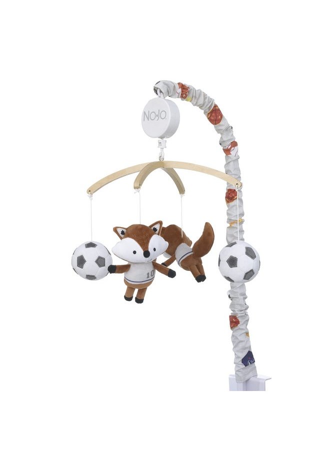 NoJo NoJo Team All Star Brown, White, Black & Grey, Fox with Soccer Balls Plush Musical Mobile, Brown, White, Black, Grey  - Image 1