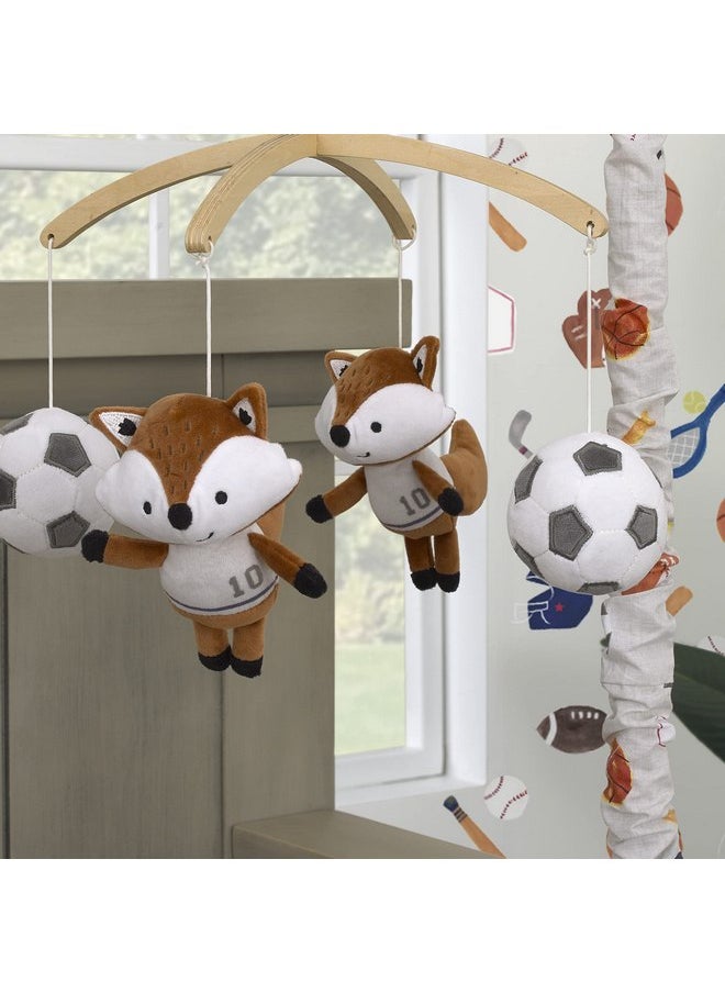 NoJo NoJo Team All Star Brown, White, Black & Grey, Fox with Soccer Balls Plush Musical Mobile, Brown, White, Black, Grey  - Image 2