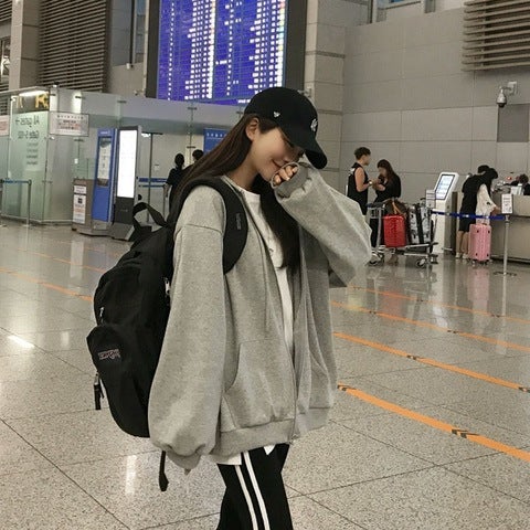 Womens Oversize Casual Fleece Hoodie Grey  - Image 2