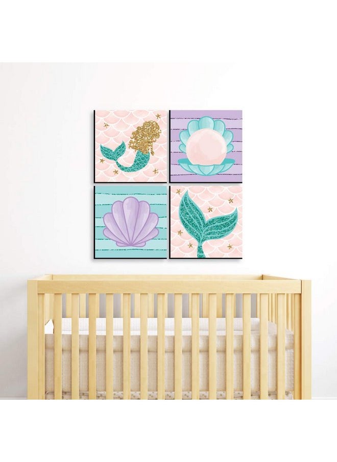 Big Dot of Happiness Big Dot of Happiness Let's Be Mermaids - Kids Room, Nursery Decor and Home Decor - 11 x 11 inches Nursery Wall Art - Set of 4 Prints for Baby’s Room  - Image 2