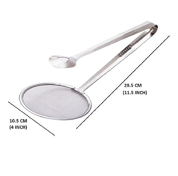 Kruptl MultiFunctional 2 in 1 Fry Tool Filter MultiFunctional 2 in 1 Fry Tool Filter Spoon Snack Strainer with Clip Oil Frying BBQ Filter Stainless Steel Mesh Colander Serving Pack of 1 - Image 2