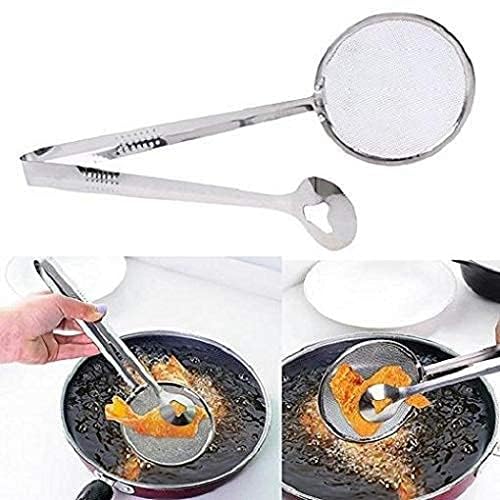 Kruptl MultiFunctional 2 in 1 Fry Tool Filter MultiFunctional 2 in 1 Fry Tool Filter Spoon Snack Strainer with Clip Oil Frying BBQ Filter Stainless Steel Mesh Colander Serving Pack of 1 - Image 3