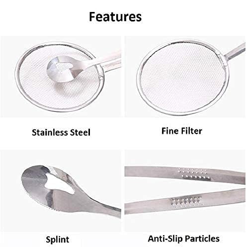 Kruptl MultiFunctional 2 in 1 Fry Tool Filter MultiFunctional 2 in 1 Fry Tool Filter Spoon Snack Strainer with Clip Oil Frying BBQ Filter Stainless Steel Mesh Colander Serving Pack of 1 - Image 4