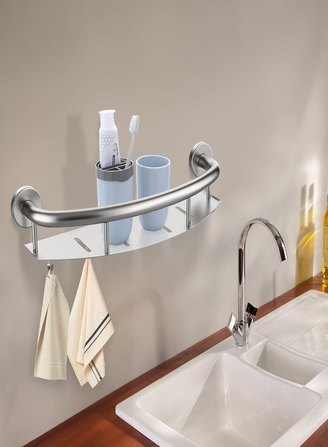 Zepolu Satin Brushed Nickel Shower Grab Bar w/Storage Shelf 18 Inch, Stainless Steel 2-in-1 Shampoo Shelf Grab Bar, Wall Mount Safety Balance Bar for Bathroom Support Handrail Assist Handle for Senior - Image 5