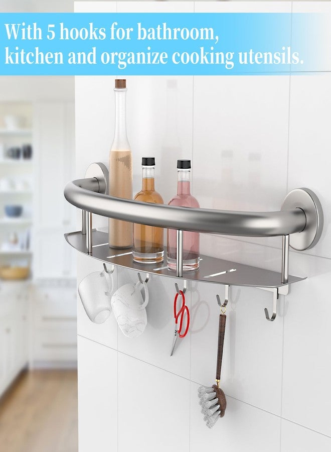 Zepolu Satin Brushed Nickel Shower Grab Bar w/Storage Shelf 18 Inch, Stainless Steel 2-in-1 Shampoo Shelf Grab Bar, Wall Mount Safety Balance Bar for Bathroom Support Handrail Assist Handle for Senior - Image 4