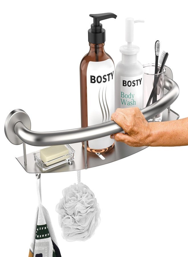 Zepolu Satin Brushed Nickel Shower Grab Bar w/Storage Shelf 18 Inch, Stainless Steel 2-in-1 Shampoo Shelf Grab Bar, Wall Mount Safety Balance Bar for Bathroom Support Handrail Assist Handle for Senior - Image 1