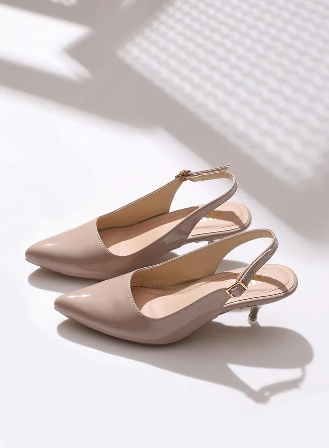 جنيست GNIST Plain Pointed Toe Kitten Heel Slingback Shoes