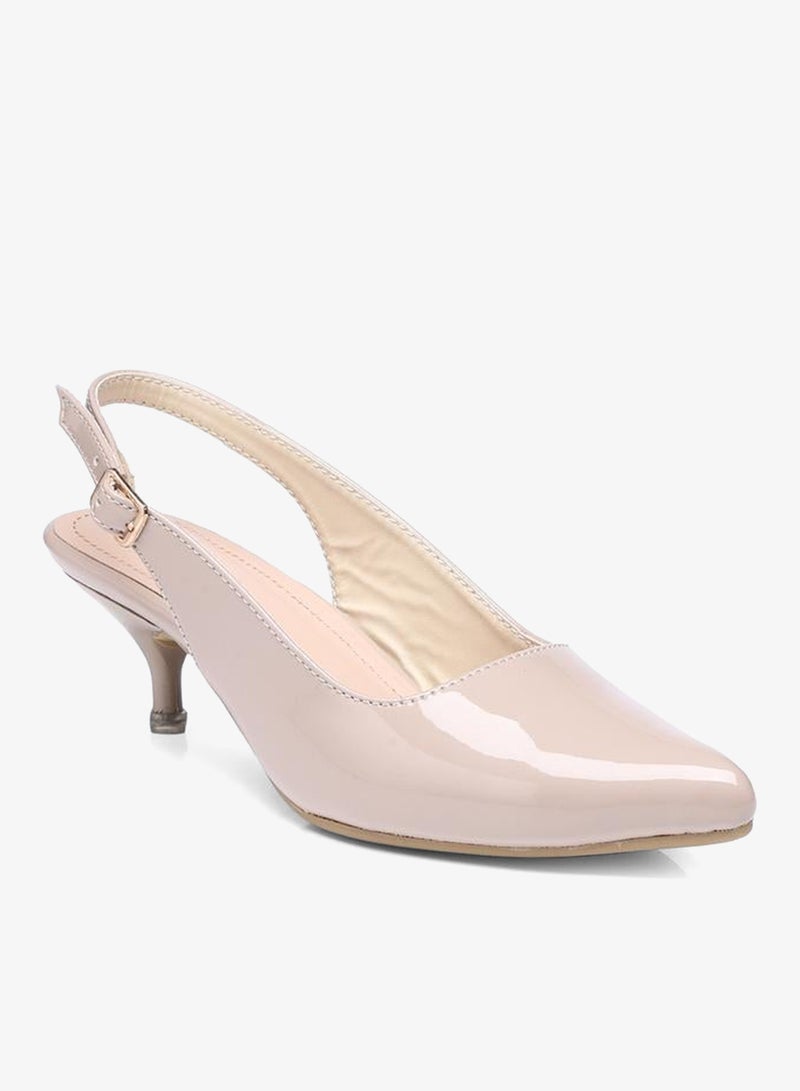 GNIST Plain Pointed Toe Kitten Heel Slingback Shoes - Image 2