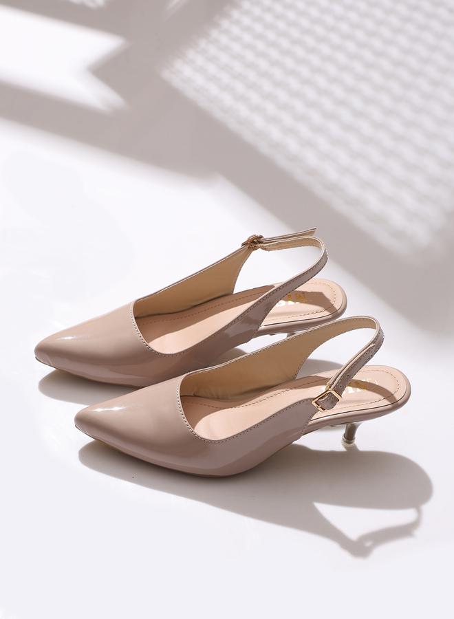 GNIST Plain Pointed Toe Kitten Heel Slingback Shoes - Image 1