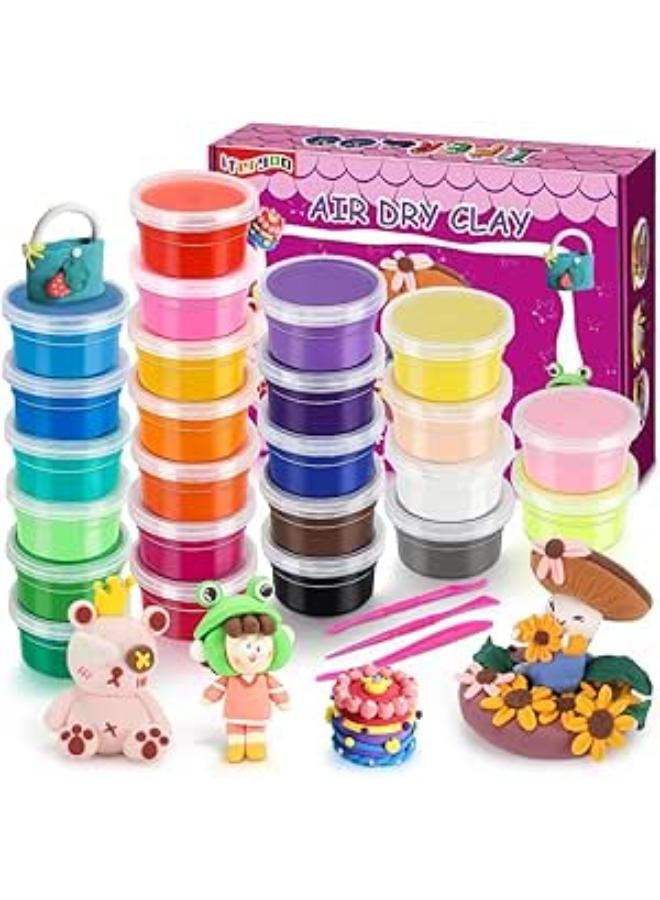 طين تشكيل آي فيرجو يجف في الهواء، 24 لونًا من عجينة السحر الخفيفة للغاية، مجموعة فنية إبداعية غير سامة للأطفال، هدية للبنات
