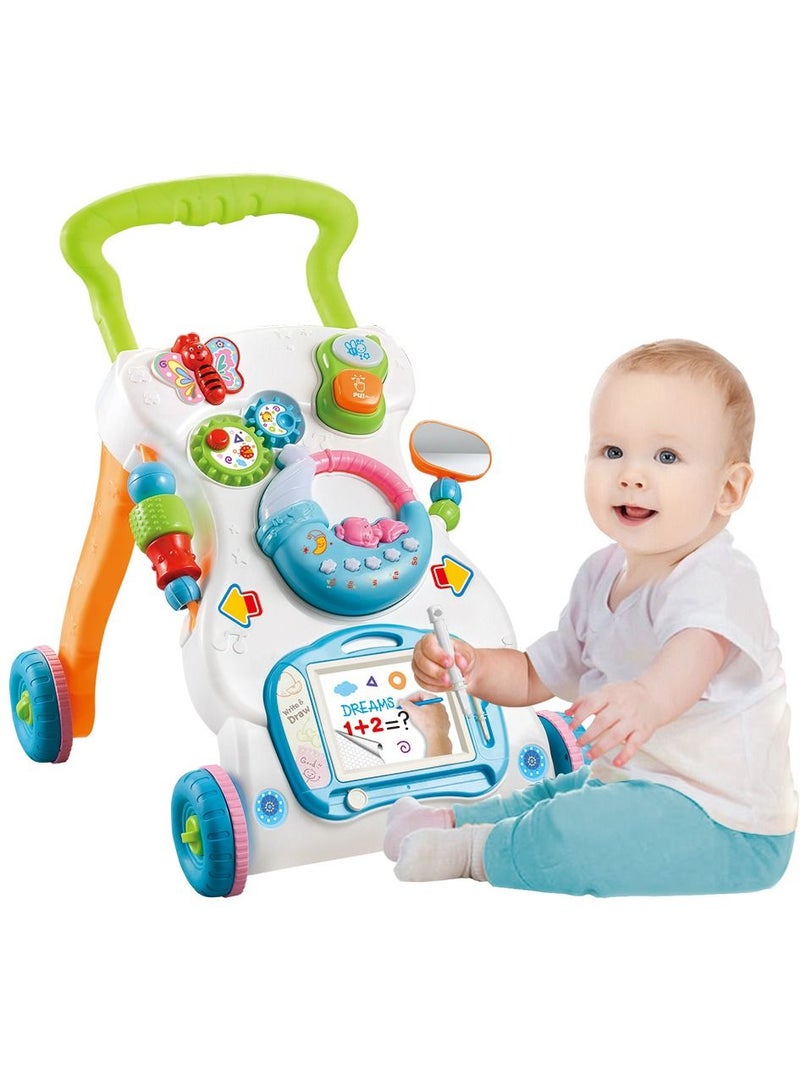 HUNGER Sit-to-Stand Learning Walker Tenlso Baby Walking Toys,Push Pull Toys - Adjust Speed, Non-Slip, Prevention O-Leg With Music,Mirror,Book - 0-3 Year Old  - Image 4