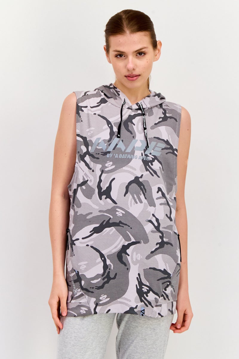 Aape By A Bathing Ape Women Hooded Camouflage Sleeveless Sweatshirts, Grey Combo - Image 1