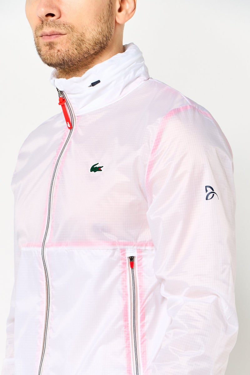 LACOSTE Novak Djokovic x Lacoste Men Sportswear Fit Long Sleeve Outdoor Jacket, White - Image 3