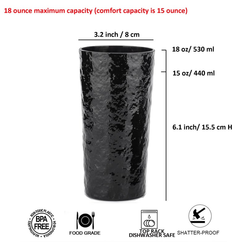 KX-WARE 18-ounce Acrylic Highball Glasses Plastic Tumbler, set of 8 Black - Image 2