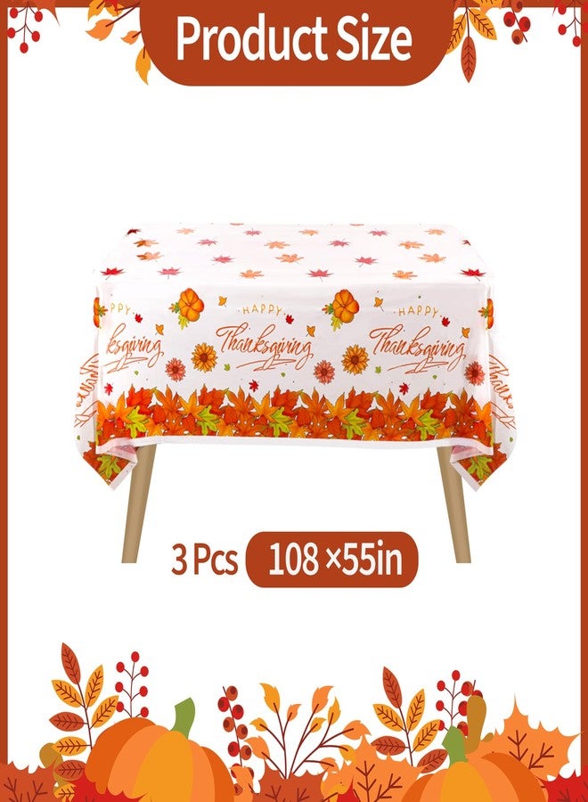 Atonofun Thanksgiving Disposable Tablecloths, Autumn Harvest Plastic Table Cover Waterproof Rectangular for Home, Fall Themed Parties, 3 Pack 54x108 Inch - Image 3