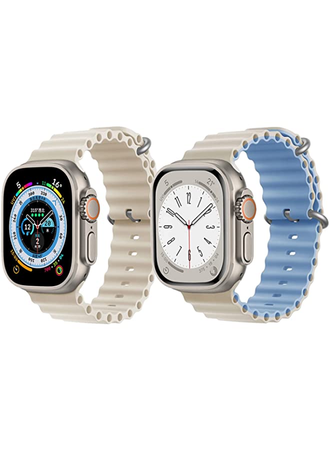 IAF Silicone Ocean Band Strap for Apple Watch Ultra 8 49mm Off White Single Color Strap with Beige/Sky Blue Double Side Strap Set of 2