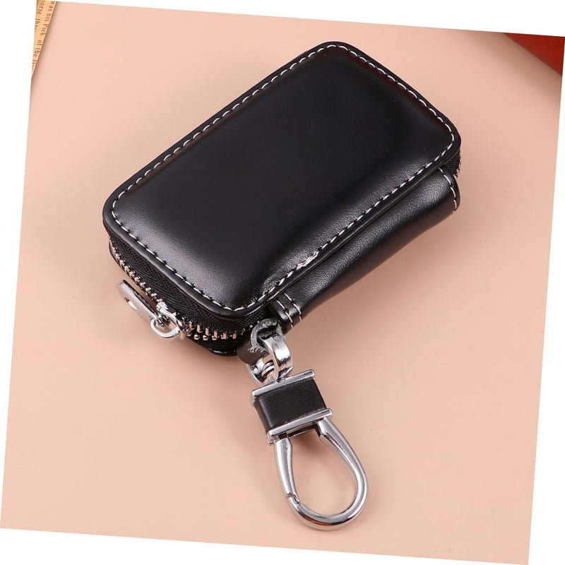 Leather Key Holder Zipper Key Pouch For Men Women With Coin Cash Pocket Black - Image 5