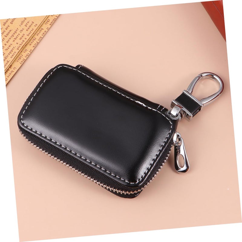 Leather Key Holder Zipper Key Pouch For Men Women With Coin Cash Pocket Black - Image 4