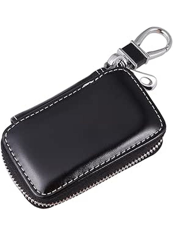 Leather Key Holder Zipper Key Pouch For Men Women With Coin Cash Pocket Black - Image 1