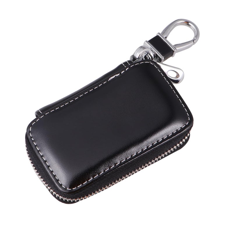 Leather Key Holder Zipper Key Pouch For Men Women With Coin Cash Pocket Black - Image 2