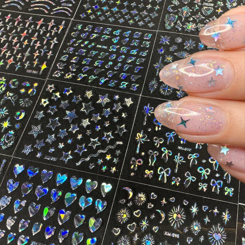 SPLOCUDU 30 Sheets Star Nail Art Stickers Aurora Star Line 3D Self Adhesive Nail Stickers for Nail Art Moon Stars Nail Decals Heart Nail Supplies for Women and Girls Manicure DIY Decoration - Image 5