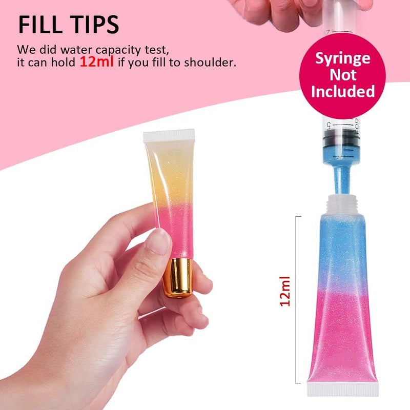 AMORIX 6PCS 10ml Lip Gloss Tubes Clear Empty Lip Balm Containers with Black Cap Refillable Soft Cosmetic Squeeze Tubes for Lip Gloss Base Glitter Pigment Powder. - Image 4